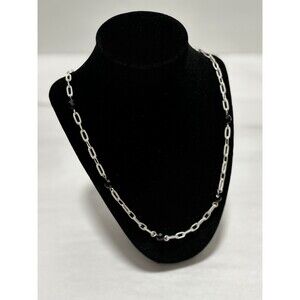 Sterling Silver Necklace Black Beads Hook Clasp 925 Mexico Signed TC-54 23”